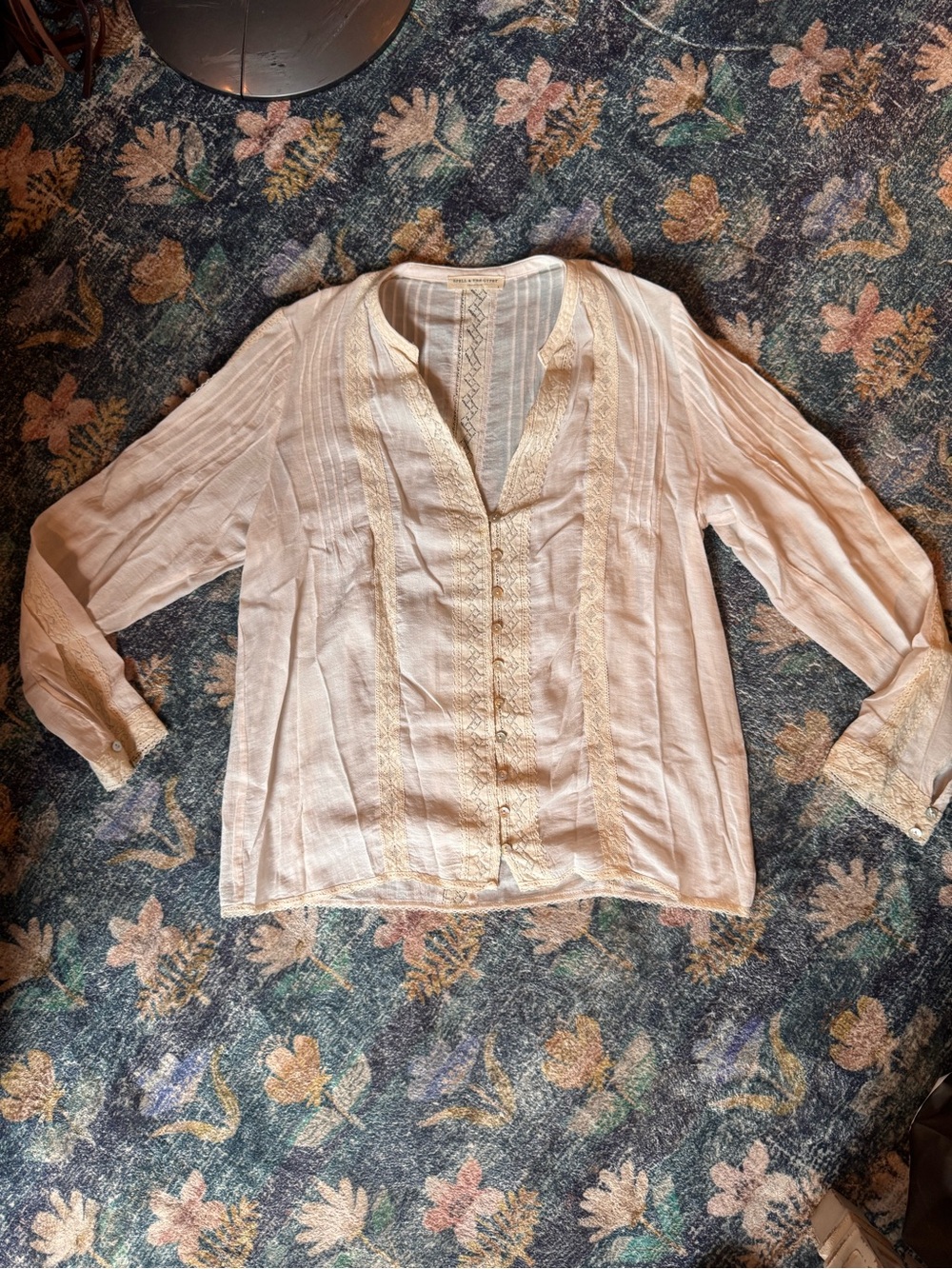 Spell Cinder Cream Lace-Trim Pintuck Peasant Blouse - Women